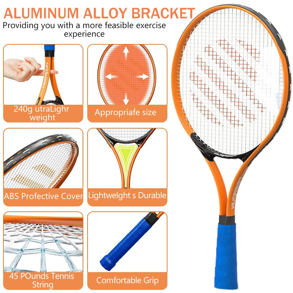 Proberos Tennis Trainer Device with Tennis Racquet/Rackets, 2 Stringed Tennis Balls Ground Attached Tennis Trainer Equipment Starters Solo Training Tennis Training Kit for Teens, Adults