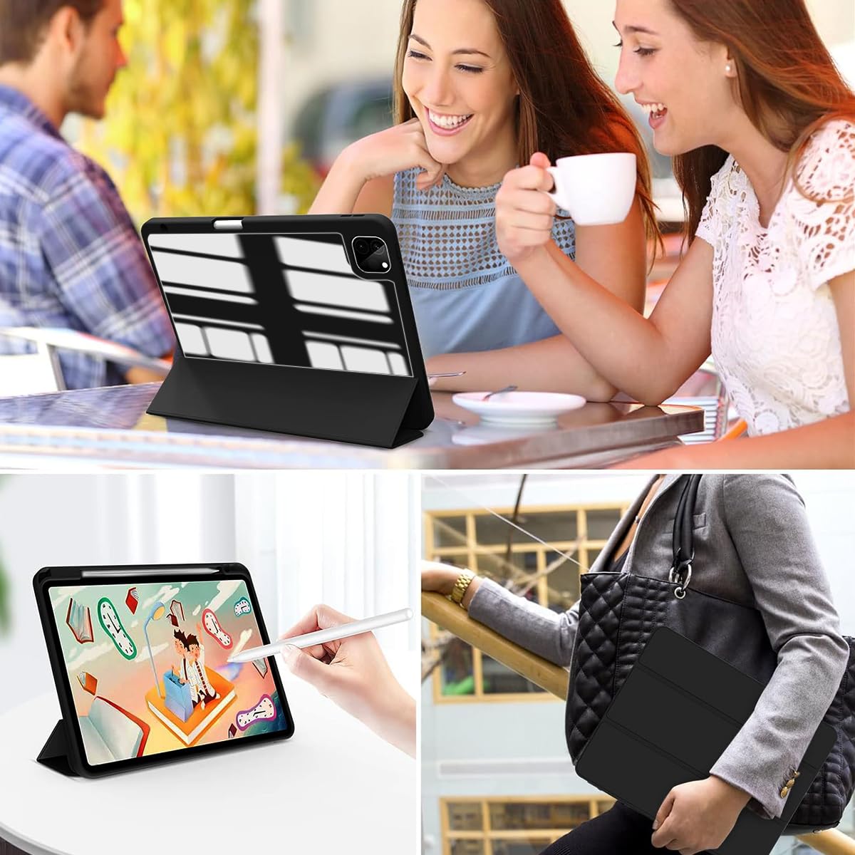 ZORBES Protective Cover for iPad Pro 11 Inches (2022 2021 2020 2018, 4th 3rd 2nd 1st Generation) 2 in 1 Transparent iPad Cover with Pencil Holder & Folding Stand Ultra Slim Fashion iPad Case
