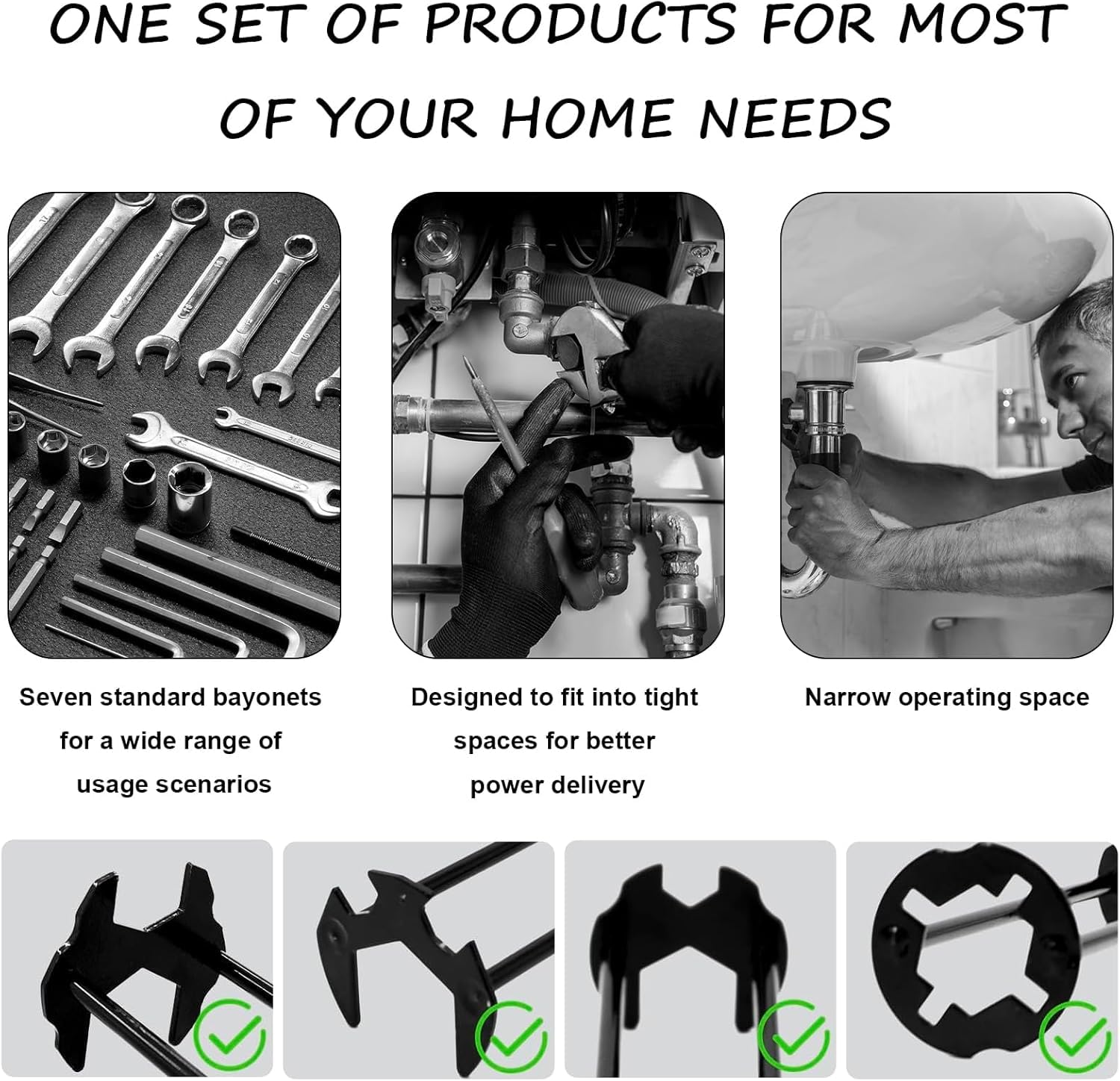 Serplex 2Pcs Sink Wrench Multi Purpose Four-jaw Sink Wrench Universal Metal Screws Removal Tool Universal Sink Wrench for Multi Sizes 7 Universal Screws Nuts Carbon Steel Kitchen Sink Plumbing Tools