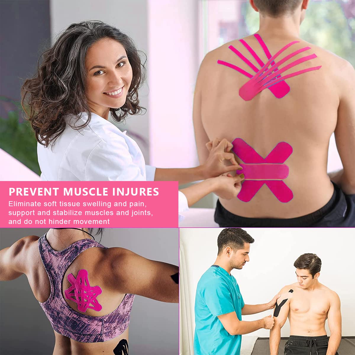 HANNEA Waterproof Breathable Kinesiology Tape, 5cm*5m Athletic Elastic Kneepad Muscle Pain Relief Knee Taping or Pain Relief, Injured Muscle Support, Pink
