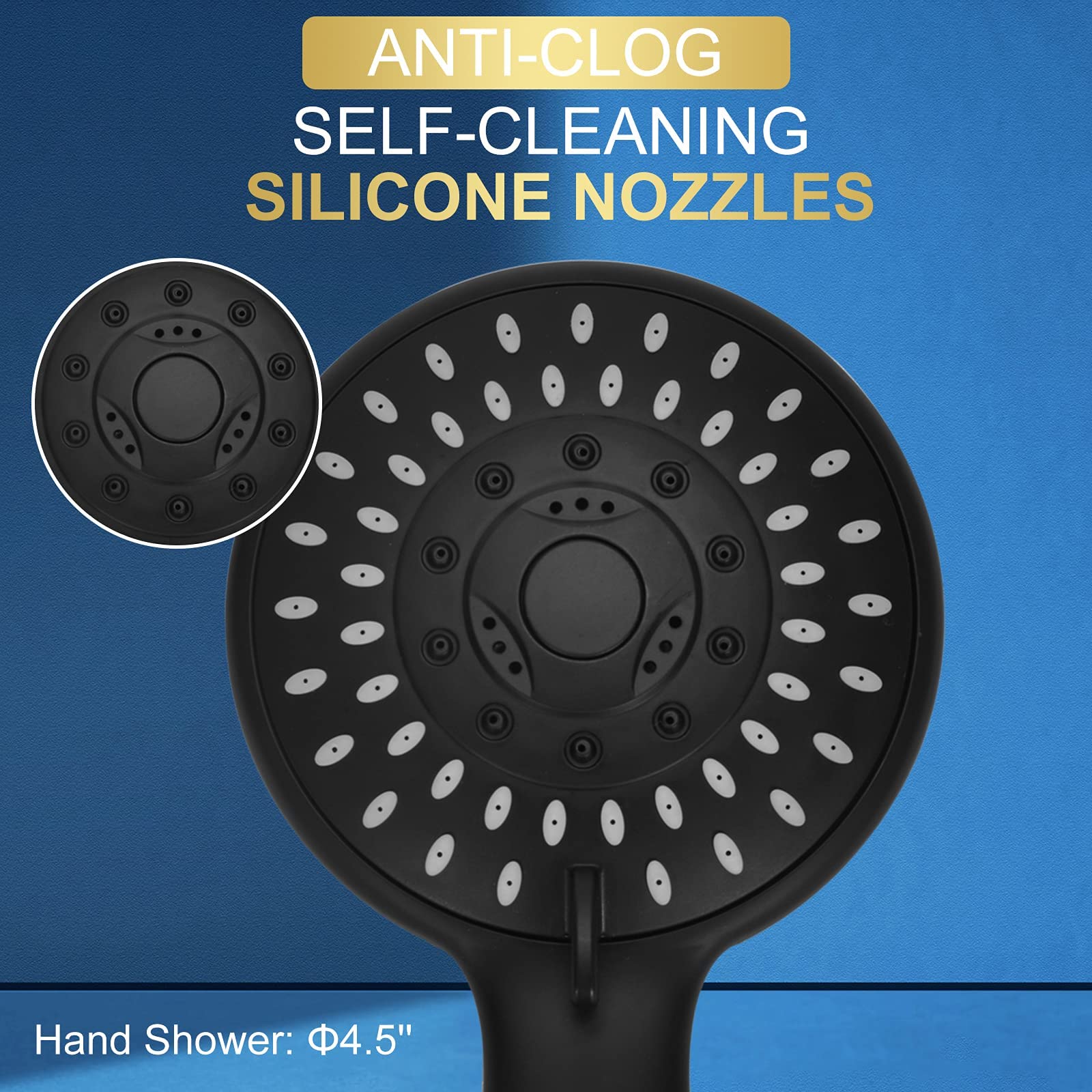 HASTHIP High-Pressure Handheld Shower, 5-Setting Powerful Shower Head with ON/Off Pause Switch & Silicone Water Outlet Holes, Standard Interface Universally Compatibility