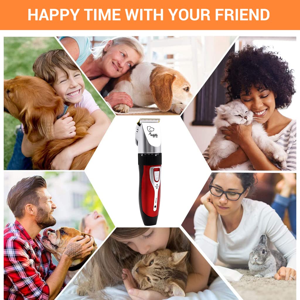 Qpets Electric Dog Hair Trimmer USB Rechargeable Hair Trimmer for Cat Thick Long Hair Dog Hair Trimmer Kit with Hair 4 Limiting Comb, Cleaning Brush, Pet Grooming Hair Clipper(Battery Power)