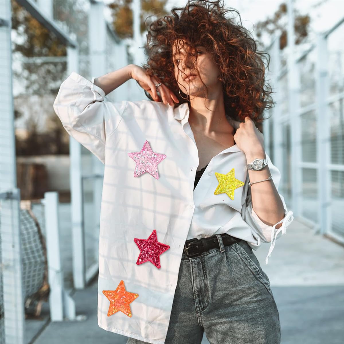 HASTHIP 20Pcs Colorful Sequin Star Iron on Patches 10 Colors Shiny Sequin Star Patches Embroidery Sequin Patches 2.4 inches Sequin Star Iron on Patches for Clothes Hats Backpack Bag