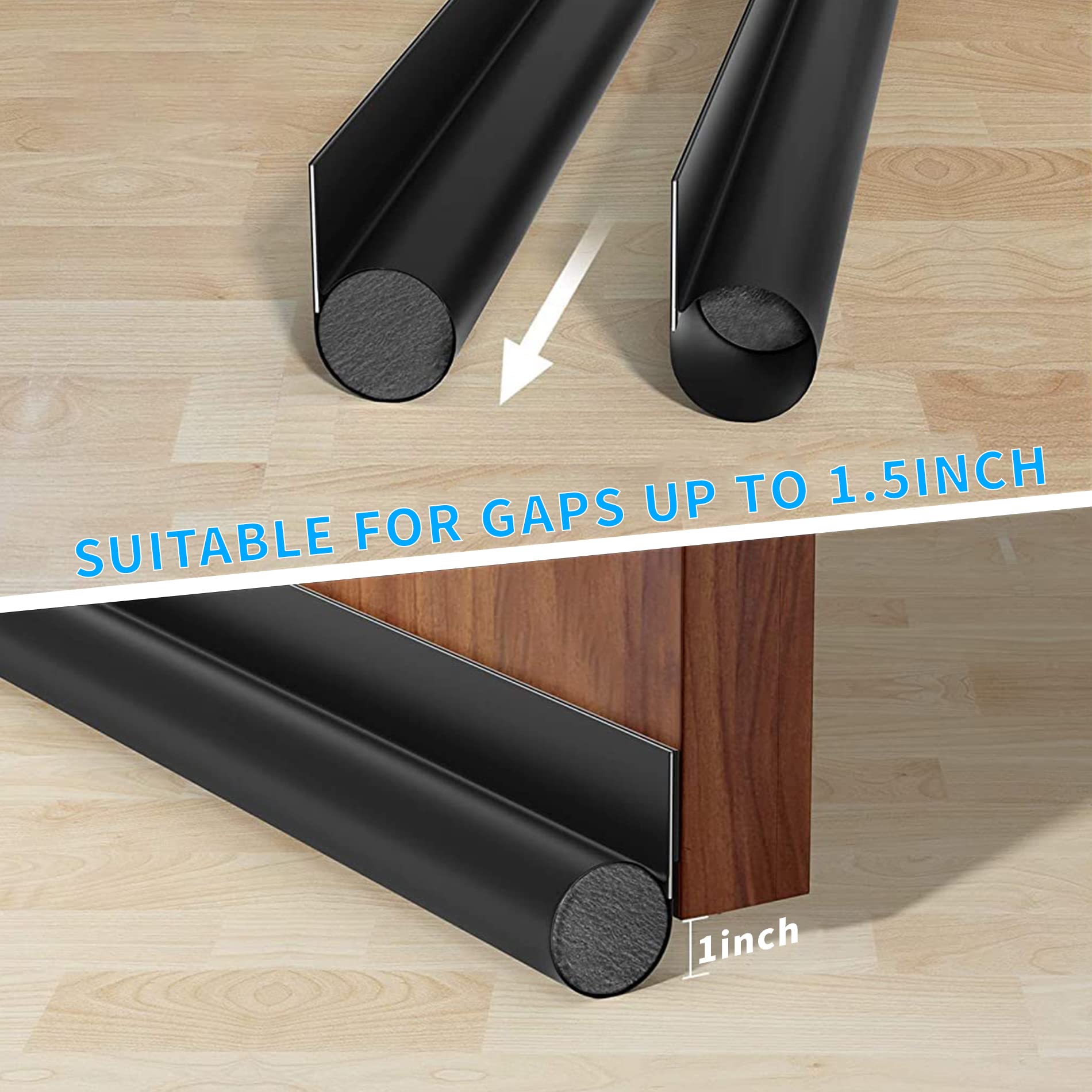 HASTHIP 2 Pack Door Bottom Sealing Strip, 37.4'' Length Flexible Door Draft Stopper Weather Stripping, Self Adhesive Door Gap Strip Suitable for Interior/Exterior Doors (Black)