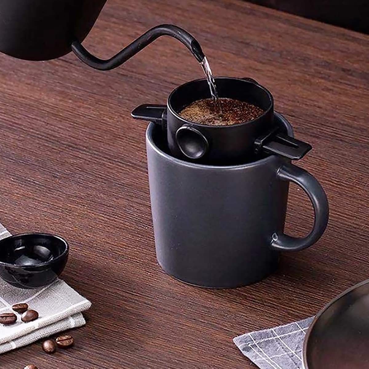 ZORBES Stainless Steel & Food Grade Plastic Foldable Double Mesh Pour Over Coffee Filter Maker with Bottom Cup,Coffee Dripper 100% Paperless to Fit Most Cup Keep Coffee Flavour Easy Use & Clean
