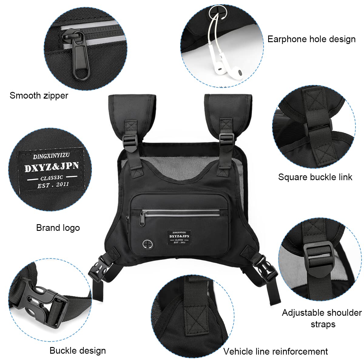 Optifit Chest Bag for Men Women, Stylish Tactical Vest Chest Bag Men, Adjustable Rig Bag Chest Pocket for Hiking, Camping, Night Running, Exercise