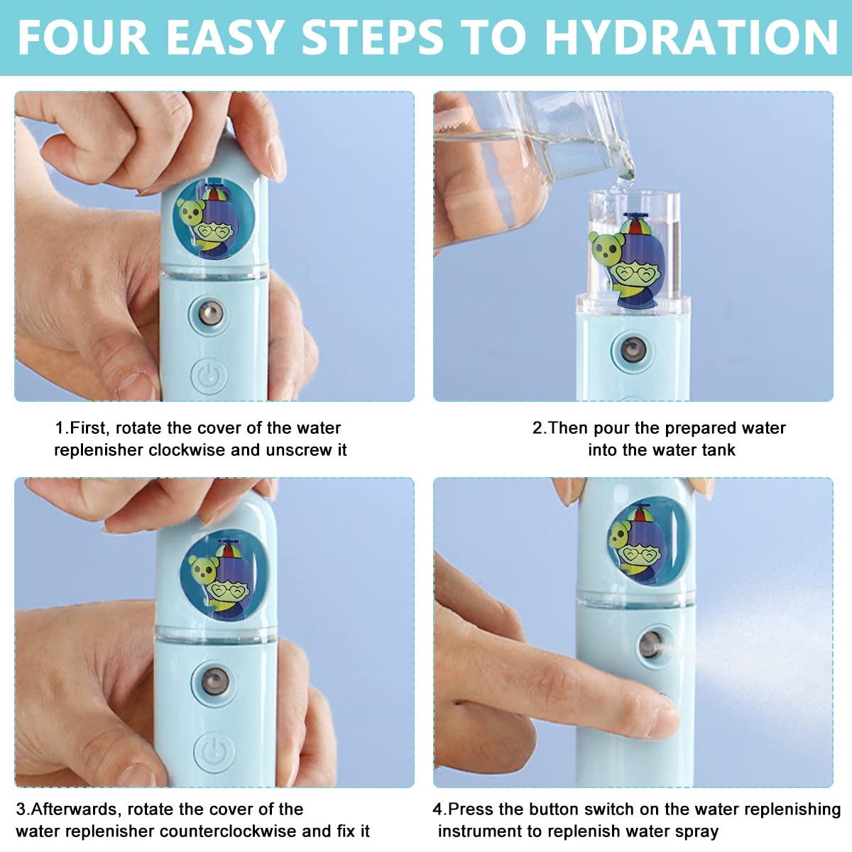 MAYCREATE Handy Face Mist Spray Cute Nano Facial Mist Sprayer, USB Rechargeable Portable Nano Mist Spray Mister, Moisturizing Face Spray Machine for Women Girls Skin Care, Daily Makeup (30ml Tank)