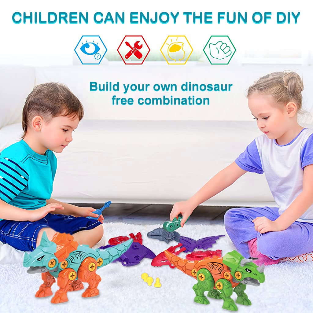 PATPAT 5 in 1 Dinosaur Toys STEM Construction Building Toys for Kids, Dinosaur Transformers Toy with Toy Screwdriver Dinosaur Assembling Building Block Toy Birthday Gifts for 4-8 Year Old Boys Girls