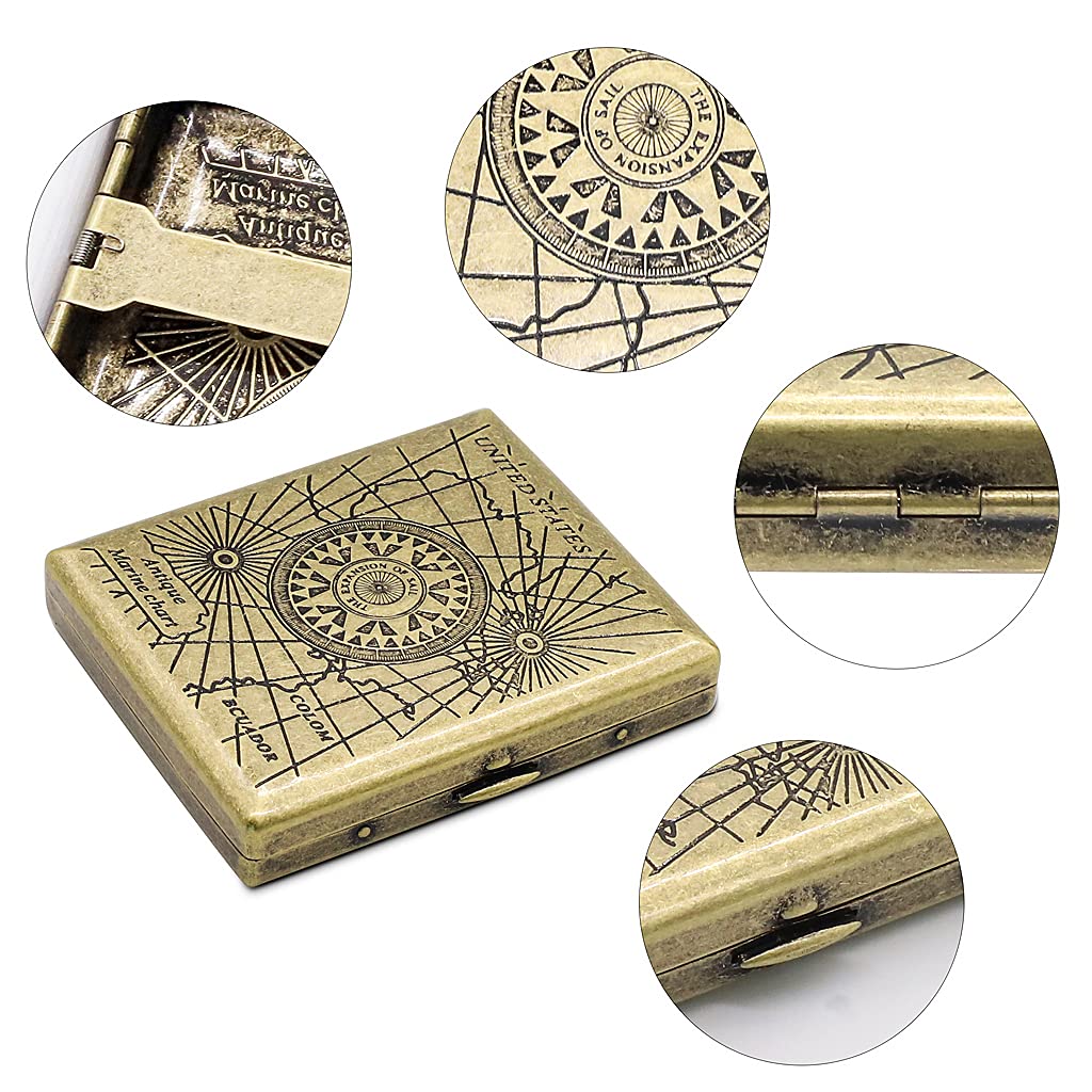 GUSTAVE Men's Cigarette Case Retro Metal Portable 20 Sticks Ordinary Cigarettes Boxes Brass 20Sticks Best Gift for A Man