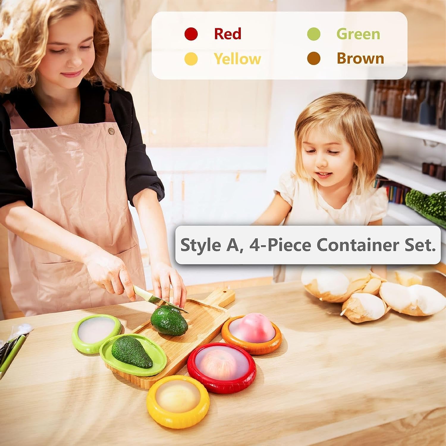 HASTHIP 4Pcs Fresh Onion Storage Containers 3.9 Inches Flexible Silicone Kitchen Fresh Food Containers for Onion, Garic, Lime, Ingredient Fresh Box Reduce Waste Kitchen Fresh Food Container