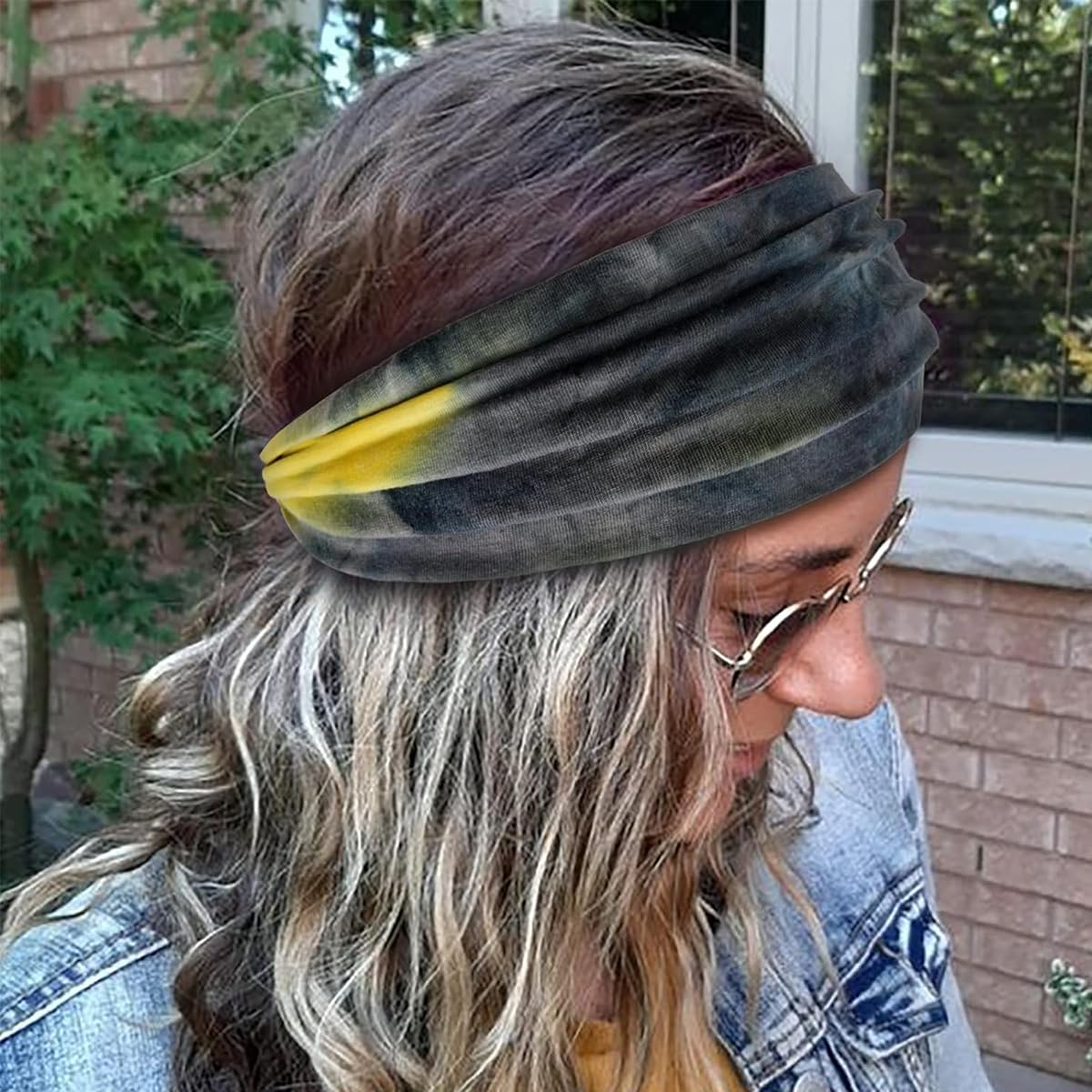 MAYCREATE 4 Pack Women Wide Headband Knotted Tie-dye Print Headbands Stretchy Wide Hair Bands Yoga Sweatband Sports Headband Polyester Head Wraps Stylish Head Bands for Women