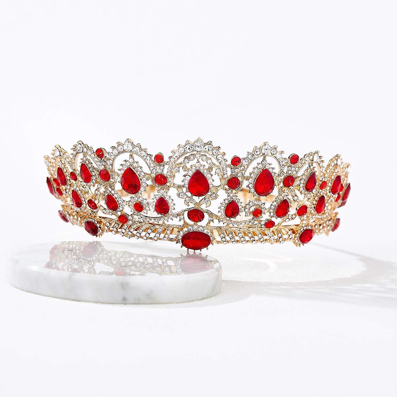 GUSTAVE Women Luxurious Crystal Rhinestone Bridal Princess Crown Headpieces Tiara Accessory with Comb for Girls