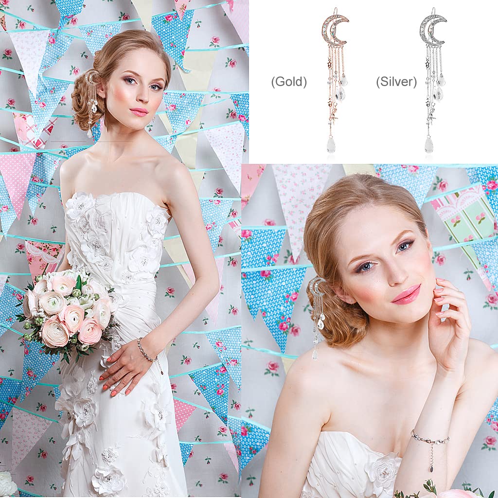 PALAY Rhinestone Hair Clips for Women Stone, Ladies Hair Clips for Women Girls Bridal Headpieces Moon Tassel Hair Pins Hair Barrets Hair Accessories