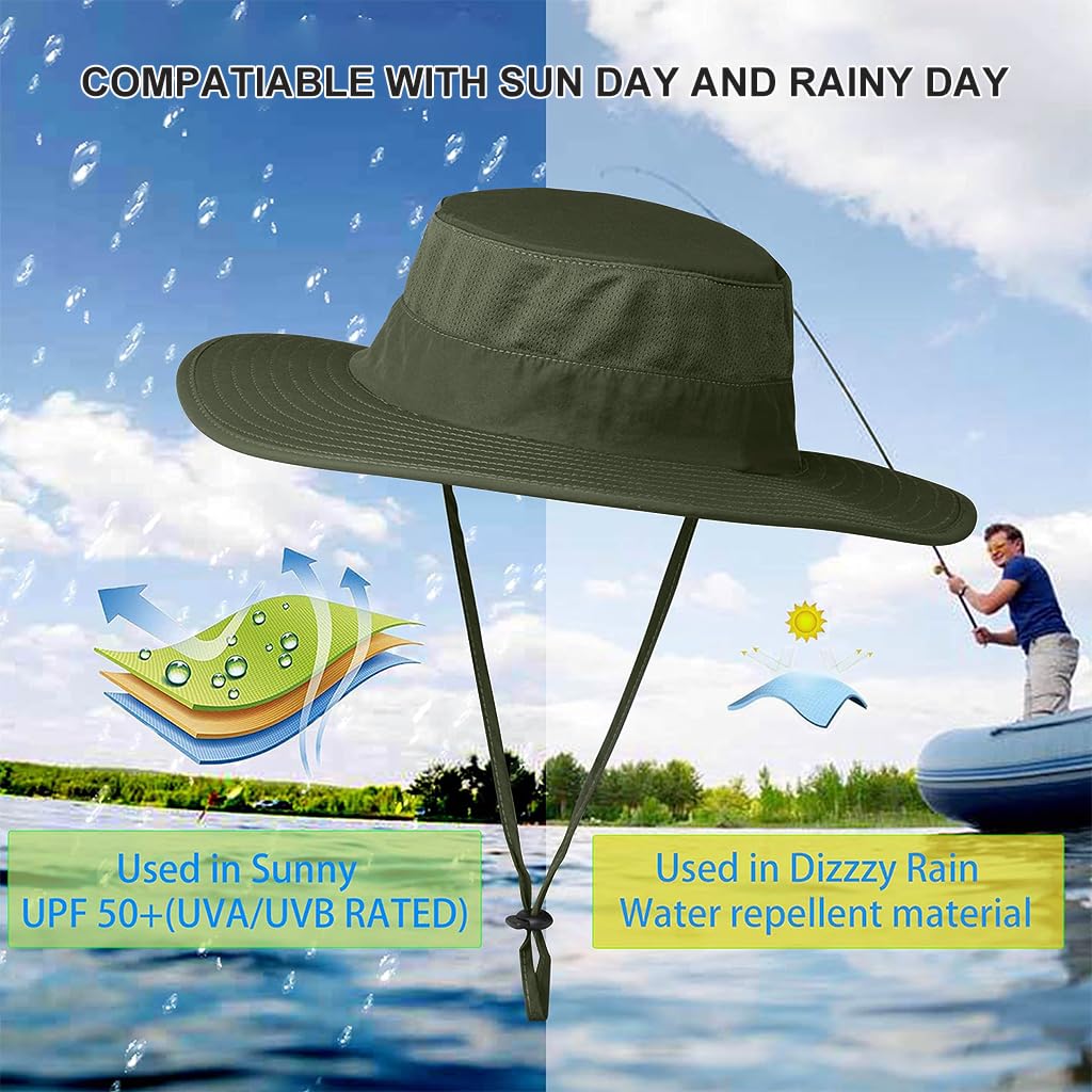 GUSTAVE Wide Brim Summer Hat with Detachable Neck Flap & Mesh Face Cover UV Sun Protection Outdoor Breathable Lightweight Summer Hat for Camping, Hiking, Fishing, Adjustable 21.6