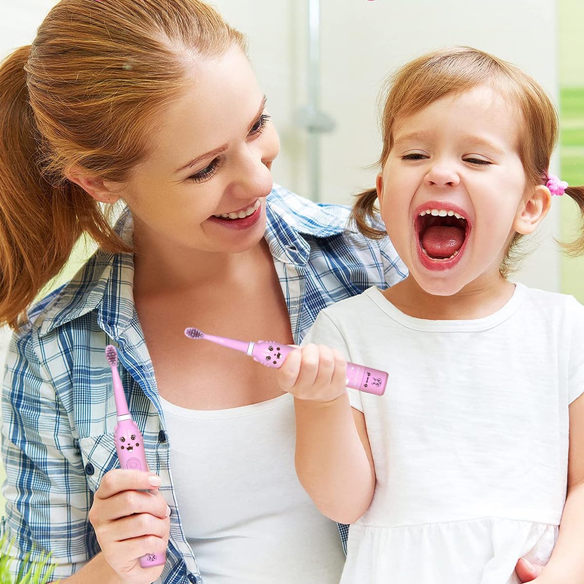 HANNEA Electric Toothbrush For Kids, Battery Powered brush tooth, Age 3+, Soft Nylon Bristles, Chargeable automatic Tooth Brush With 6 Brushing Modes, 2 Interchangeable Brush Heads