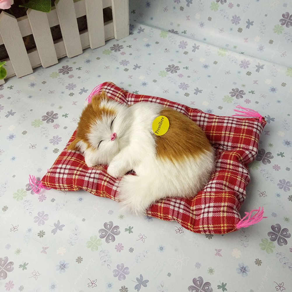 PATPAT Plush, Cotton, Faux Animal Fur Sleeping Cat Stuffed Toy Press Simulation Sound Animal Cute Doll, Multicolour