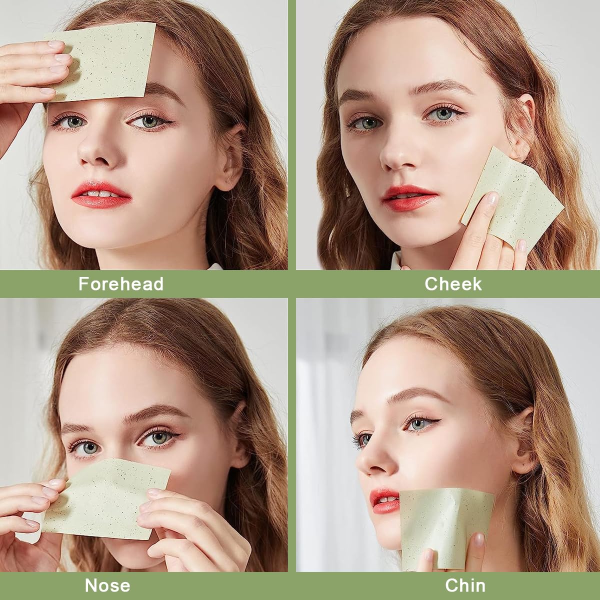 MAYCREATE 200 Counts Oil Absorbing Sheets for Face, Flax Blotting Paper, Natural Green Tea Extract Facial Oil Absorbing Tissues for Oily Skin, Oil Control Film, 9x6cm