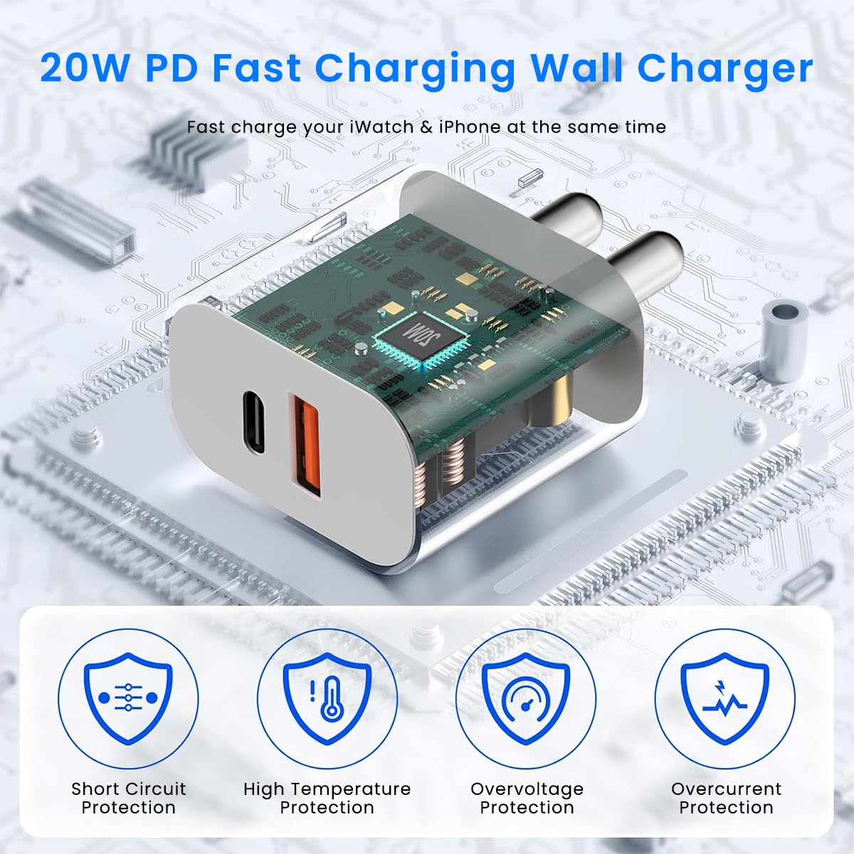 Zeitel 20W Fast Charging Power Adapter with 3 in 1 USB C Wireless Charger Universal Power Adapter USB C Charging Cable for 15/15Pro/15Pro Max/14/13, Samsung S21