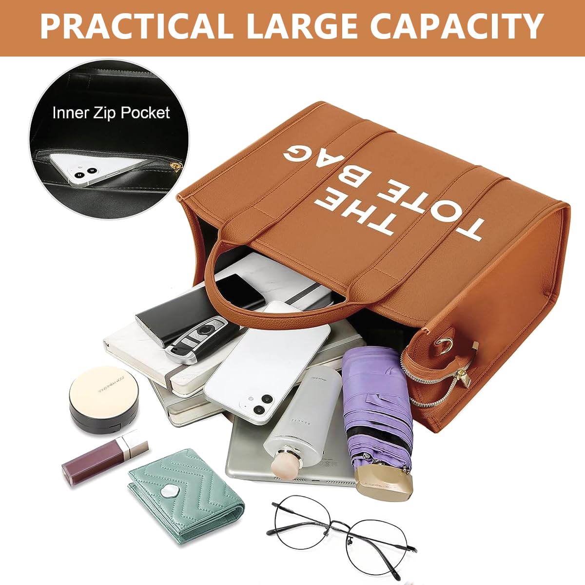 PALAY PU Tote Bag for Women Cross Body Tote with Detachable Shoulder Belt, Fashion Handhold Tote Bag for Women