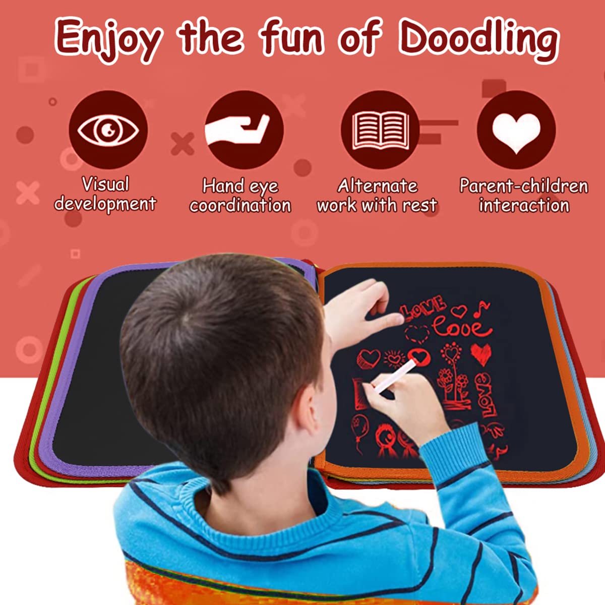 PATPAT Erasable Doodle Book for Kids Big Size, Magical Drawing Book 14 Pages Reusable Drawing Pads with 12 Water-Soluble Chalk Markers, Portable Busy Board Drawing Board for Kids Boys Girls