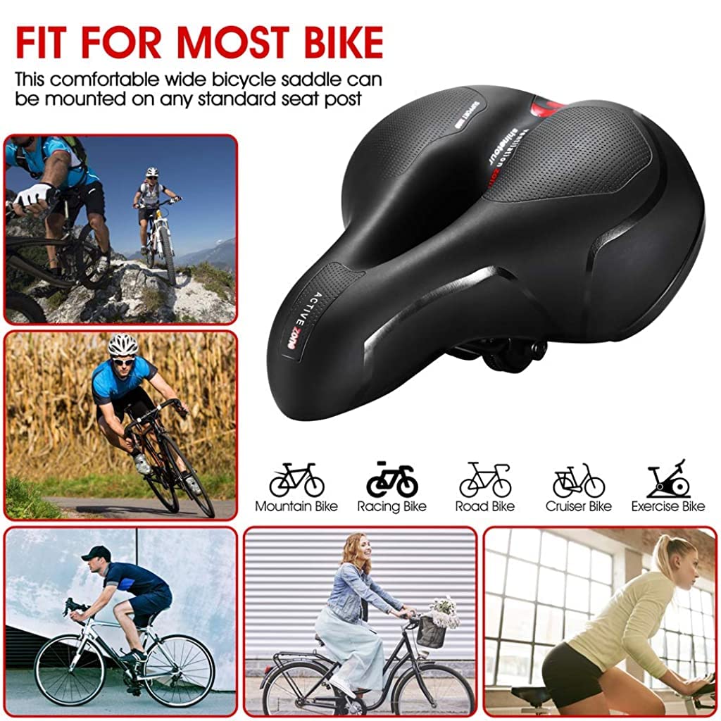 Proberos Cycle Seat with Red Reflective Safety Strip, Universal Memory Foam Bicycle Seat Waterproof Breathable Shock Absorbing Bike Saddle for Bike Mountain Bike