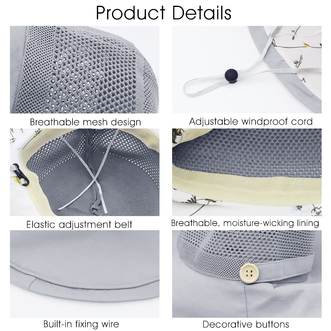 PALAY UV Protect Sun Wide Brim Hats for Women, Summer Breathable Casual Mesh Cotton Foldable Bucket Hat (Grey)