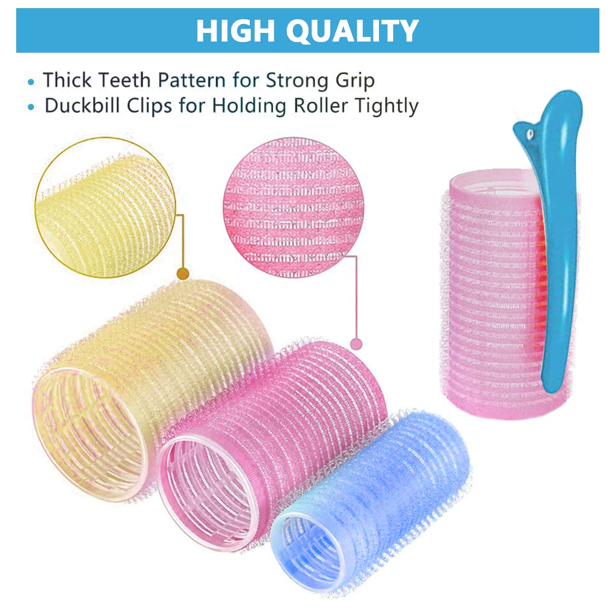 MAYCREATE Heatless Hair Curler Roller Kit, 3 Sizes Self Grip Magic Hair Roller Clips for Long, Medium and Short Hair with 6 Bang Clips, 1 Stainless Steel Hair Comb