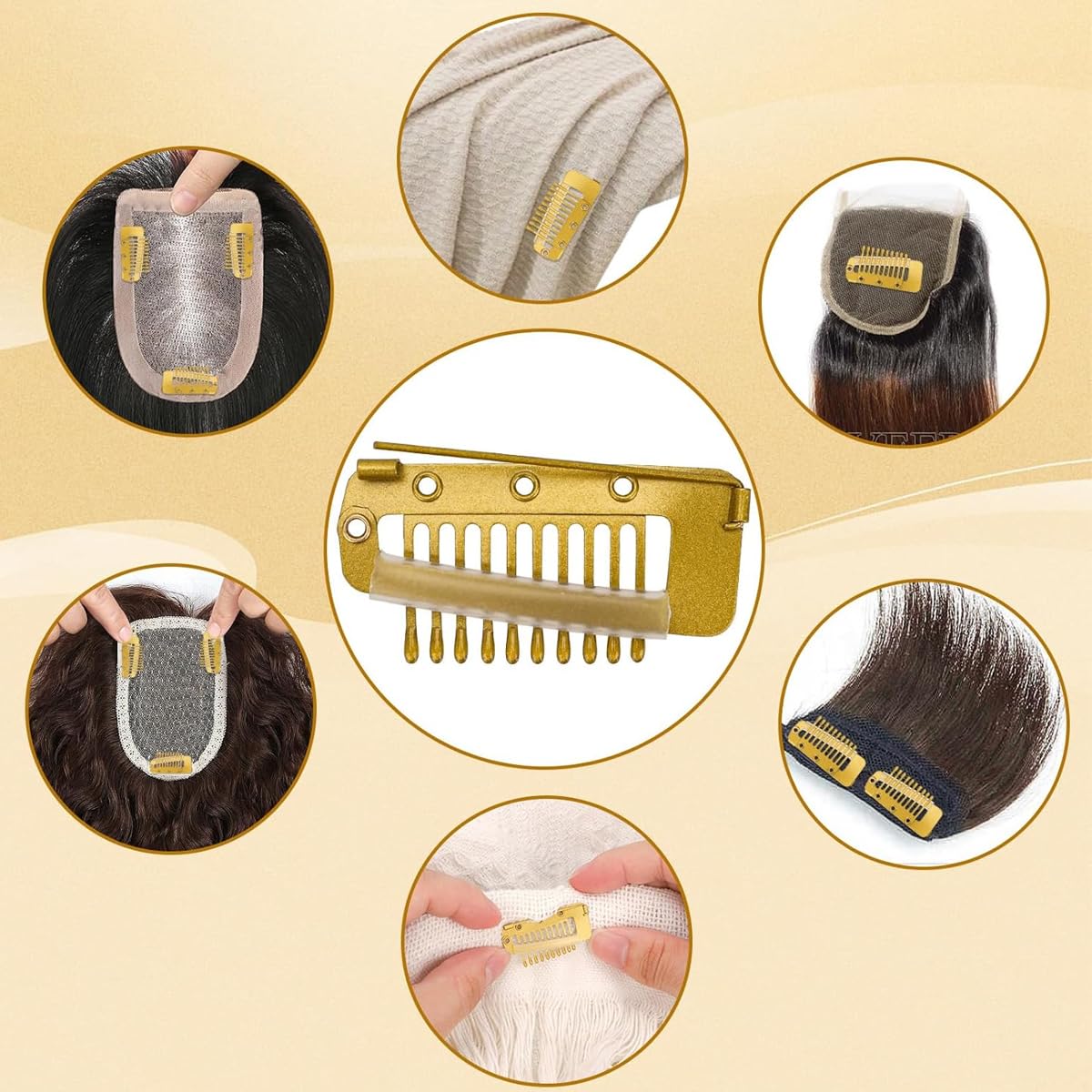 MAYCREATE 10Pcs Chunni Clips Dupatta Pins for Bride, Gold Wig Clip with Safety Pins, Strong Grip Invisible Clip for Hair Extensions, Stainless Steel Fixing Clips for Chunni, Shawl