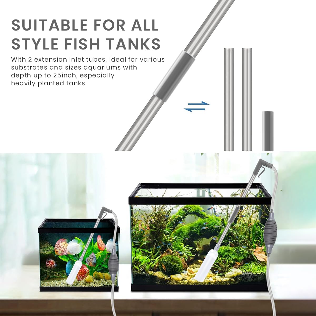 Qpets 3M Manual Fish Tank Cleaner, Fish Tank Siphon and Gravel Cleaner A Hand Syphon Pump to Drain Aquarium Cleaning Tool Gravel Cleaner Aquarium Siphon Pipe