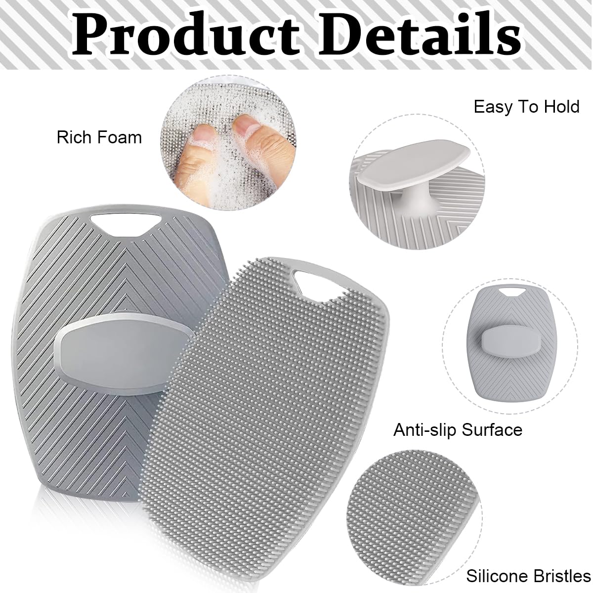 MAYCREATE Silicone Body Scrubber, Exfoliating Body Scrubber for Men Women, Shower Bath Brush with Ergonomic No-Slip Handle for All Kinds of Deep Skin Cleaning, Black