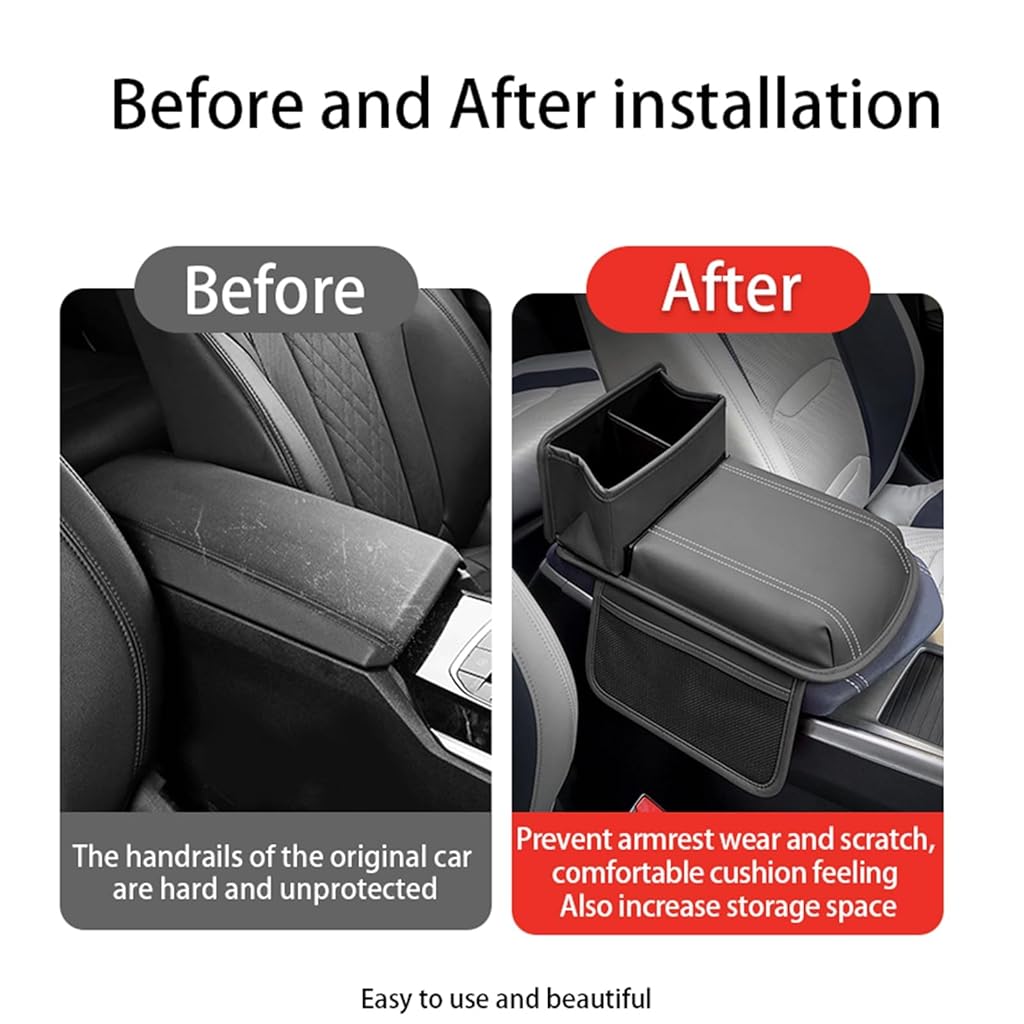 STHIRA® Car Armrest for Center Console Memory Foam Padded Car Armrest Multifunctional Car Armrest Organizer with Dual Cup Holder & Side Mesh Pockets Hook and Loop Closure Car Armrest