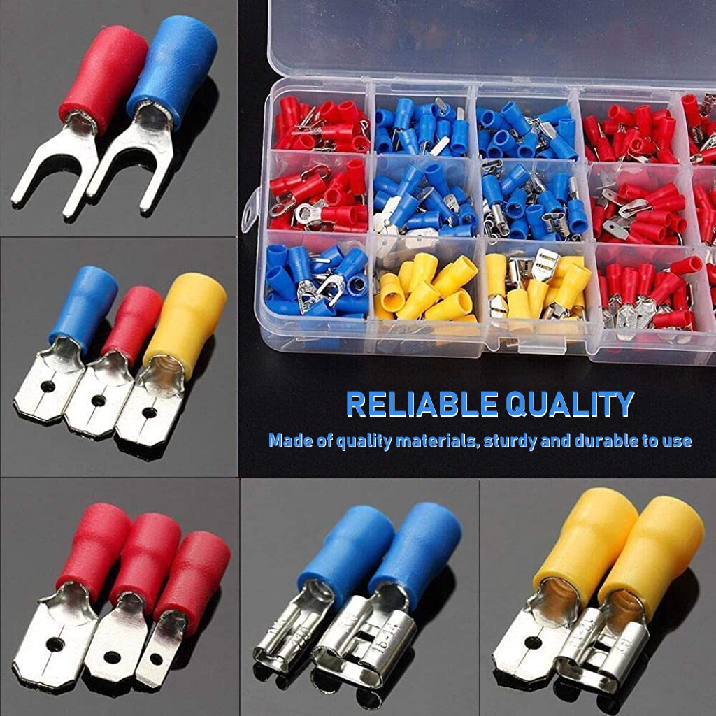 HASTHIP® 480pcs Wire Connector Jointer & Spade Connector Set, Electrical Crimp Terminals, Cable Lugs, Fork, Butt, Ring, Insulated Male/Female Connectors for Automotive, DIY, Home Wiring