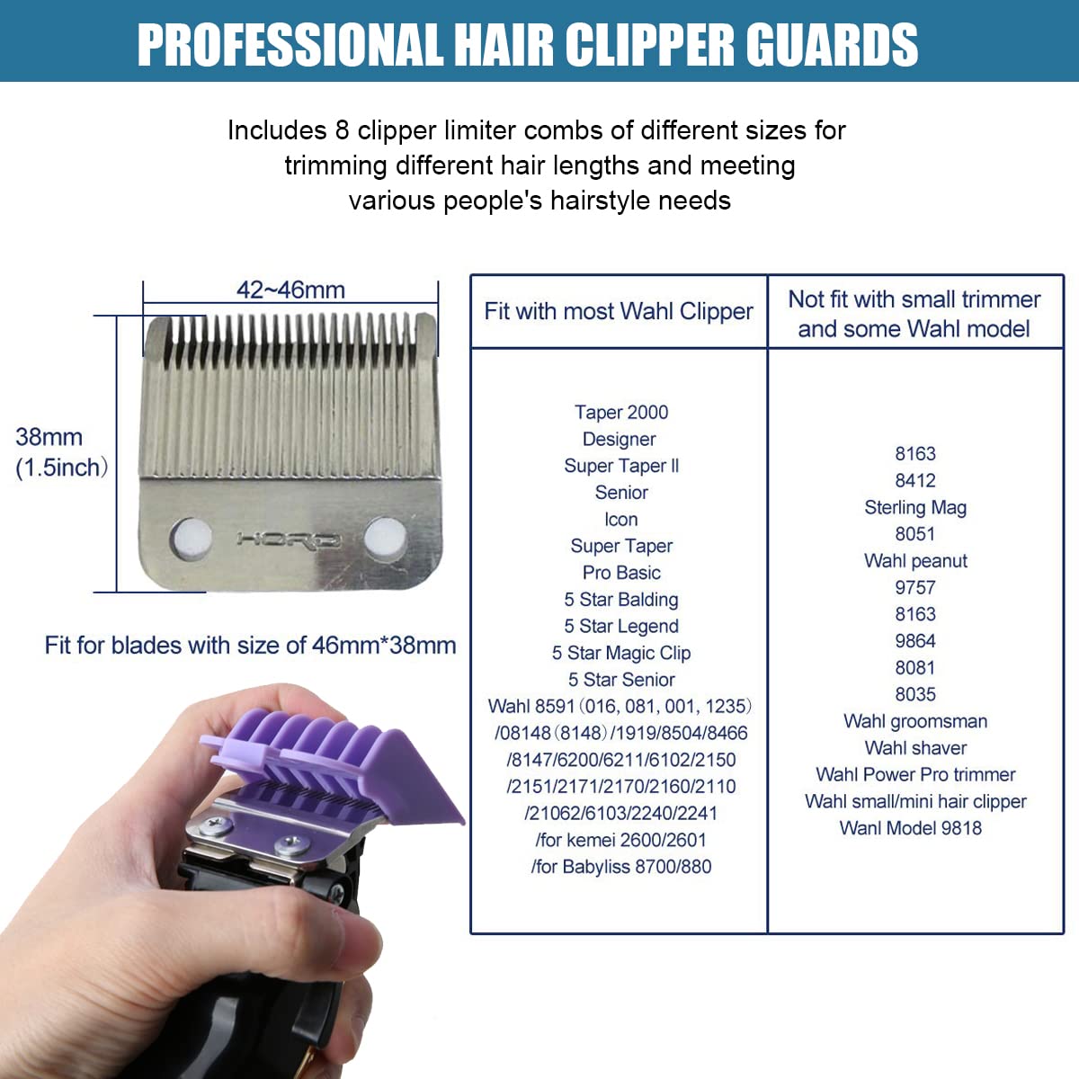 HASTHIP 8Pcs Professional Hair Clipper Limit Combs Trimmer Guards Set Cutting Guides Fit for Most Electric Clippers with Organizer Case