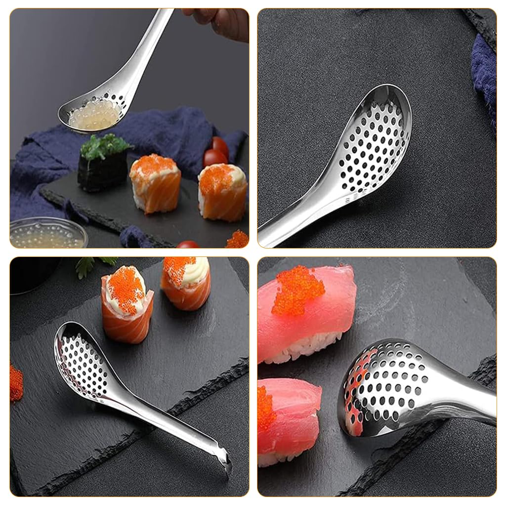 Supvox 4Pcs Spherification Spoon, Stainless Steel Caviar Spoon Perforated Slotted Spoon Kitchen Cutlery Set (Silver)