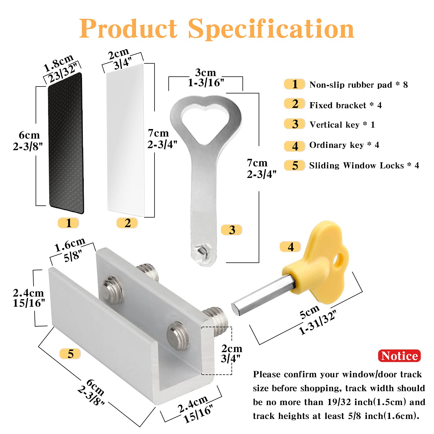 SNOWIE SOFT 4 Sets Sliding Window Locks, Baby Safety Lock, Security Window Lock Aluminum with Key, Window Stoppers for Slide Door, Adjustable Security Locks for Kids Room Hung Windows