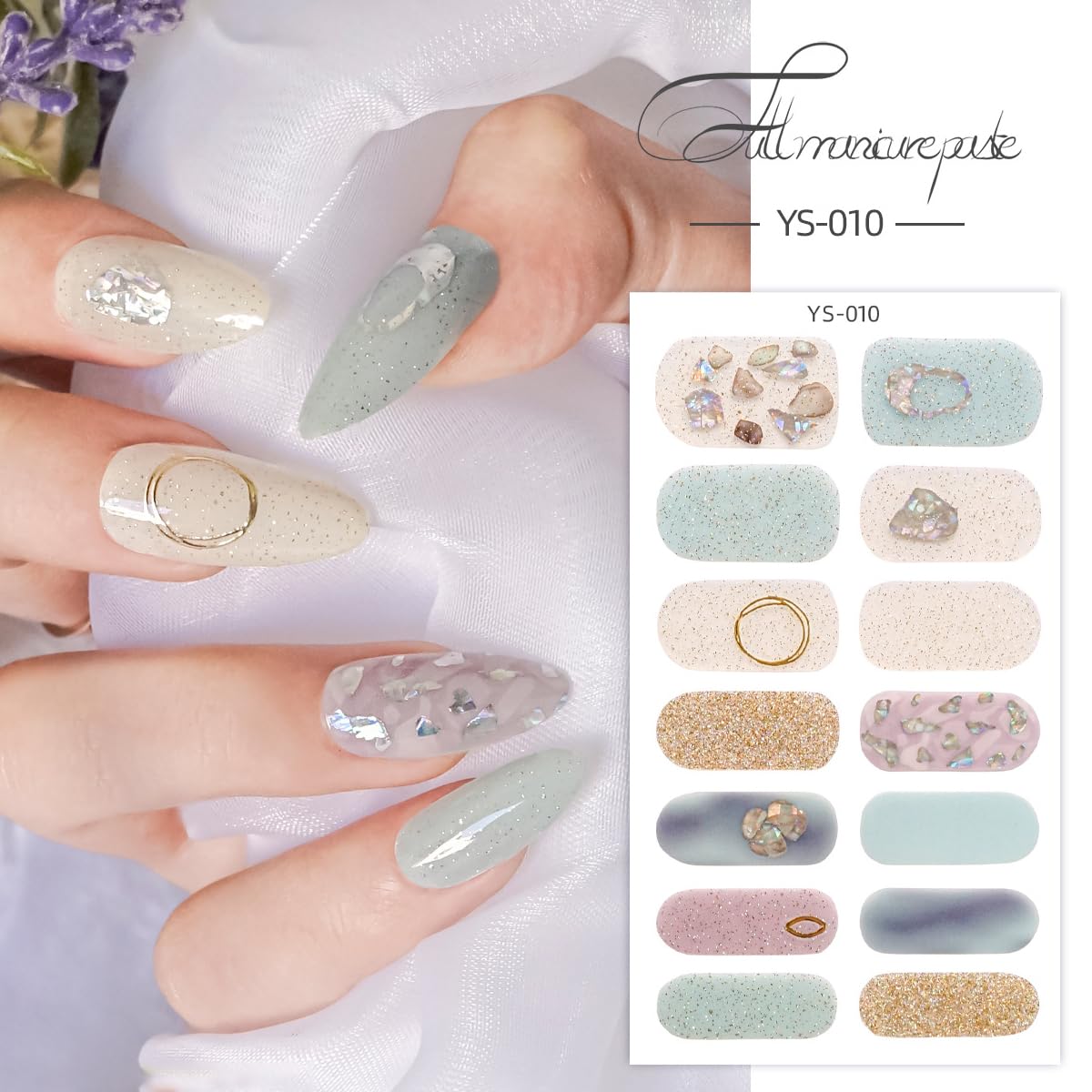 MAYCREATE Nail Stickers Set with 4 Designs Fake Nail Decal Sticker Full Cover Nail Art Sticker Self Adhesive Embossing Nail Art Sticker for Various Nail Shape DIY Art Decal (56pcs)