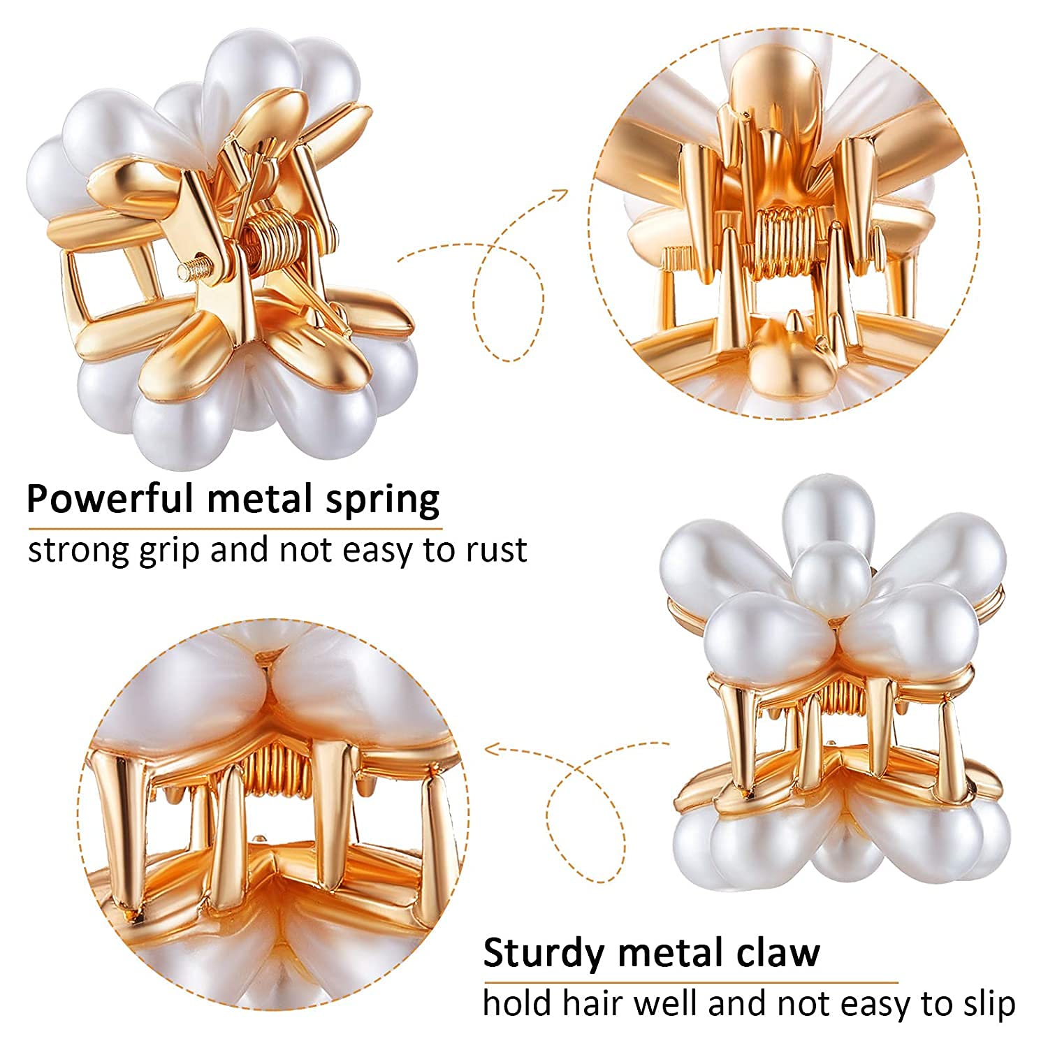PALAY 12Pcs Small Pearl Hair Claw Clips Retro Hair Clips with Daisy Flower, Sweet Artificial Bangs Clips Decorative Hair Accessories for Women Girls