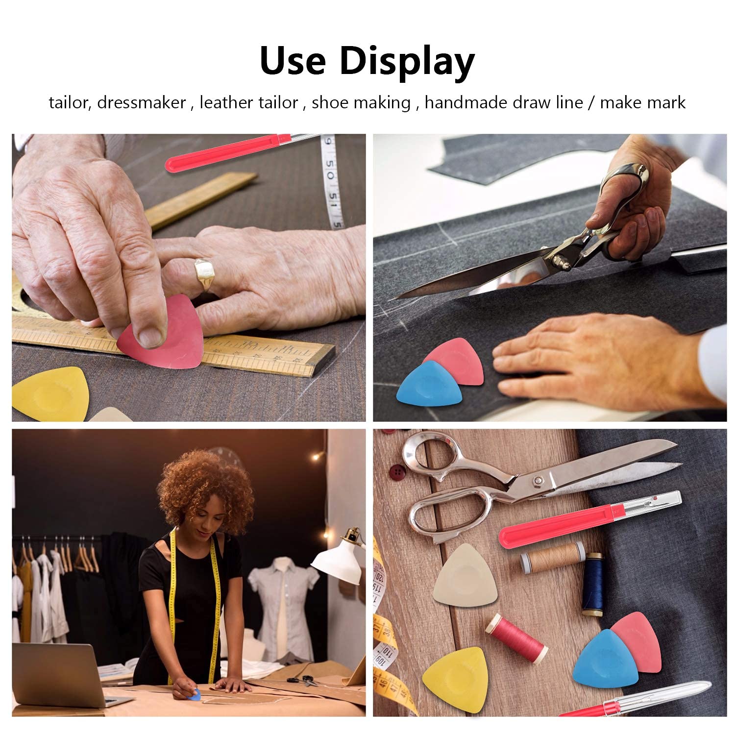 HASTHIP 10 Pcs of Color Tailor Chalk, 2 Sewing Fabric Pencils with Brush and Tailoring Tool Set with 4 Erasable Fabric Marking Pens with 4 Refills, DIY Supplies