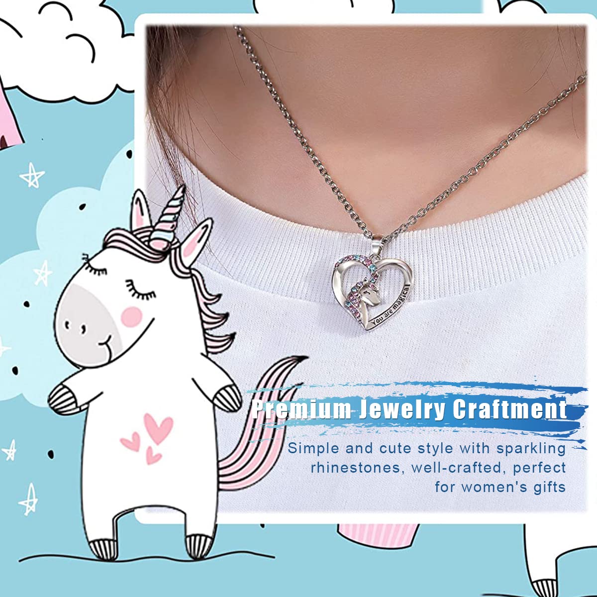 SANNIDHI Unicorn Pendant Chain for Girls Kids Stylish Long Lasting Alloy Plating Heart Necklace for Girls Fashion Neck Locket Chain Pendent for Girls Latest Pendent for Girls Gifting - 1