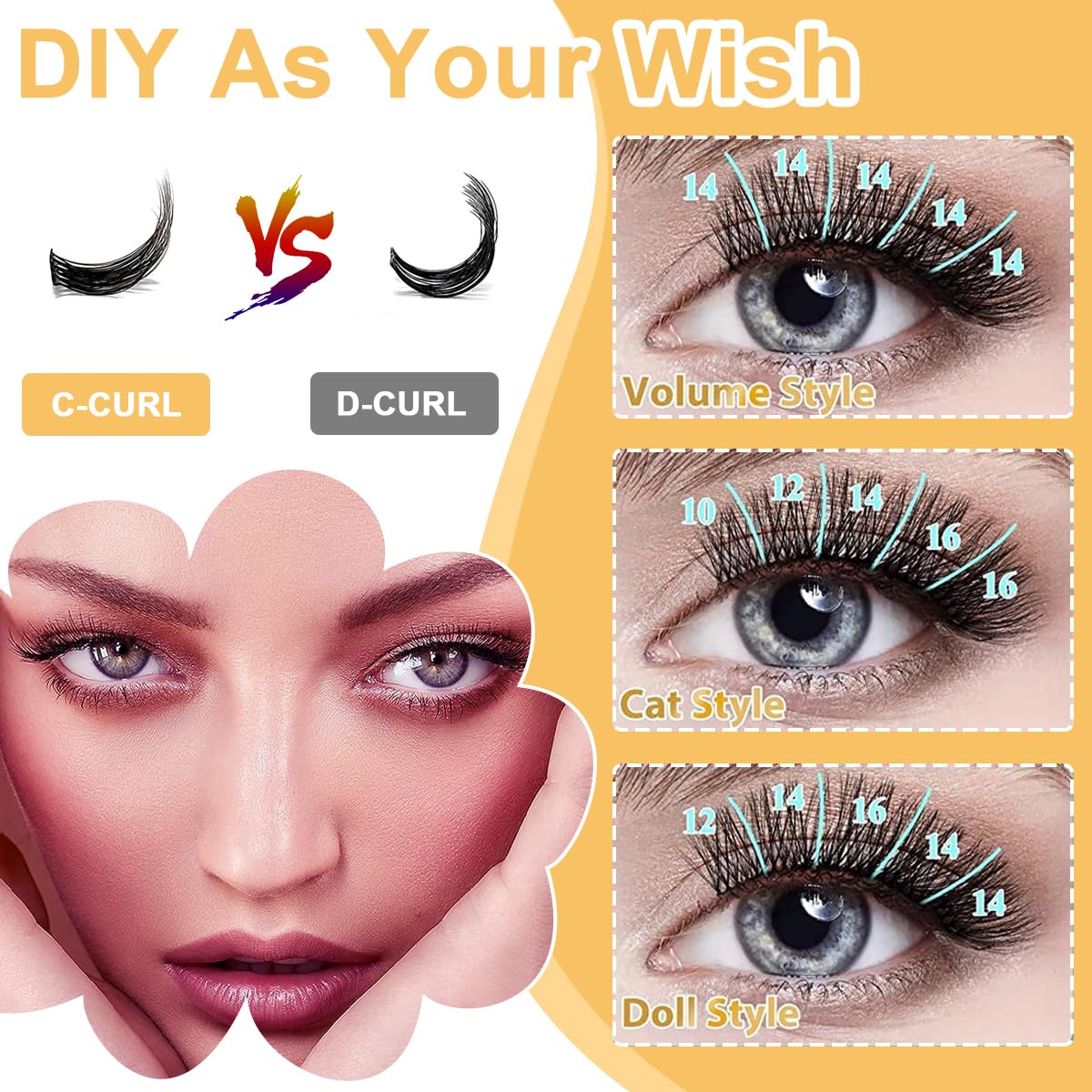 MAYCREATE False Eyelashes for Women, DIY Eyelash Extension Kit, 45pcs 10-16mm 5 Sizes Cluster Lash, Natural Curl Individual Wispy Eye Lashes Set with Glue and Tweezer - Quick & Easy Use