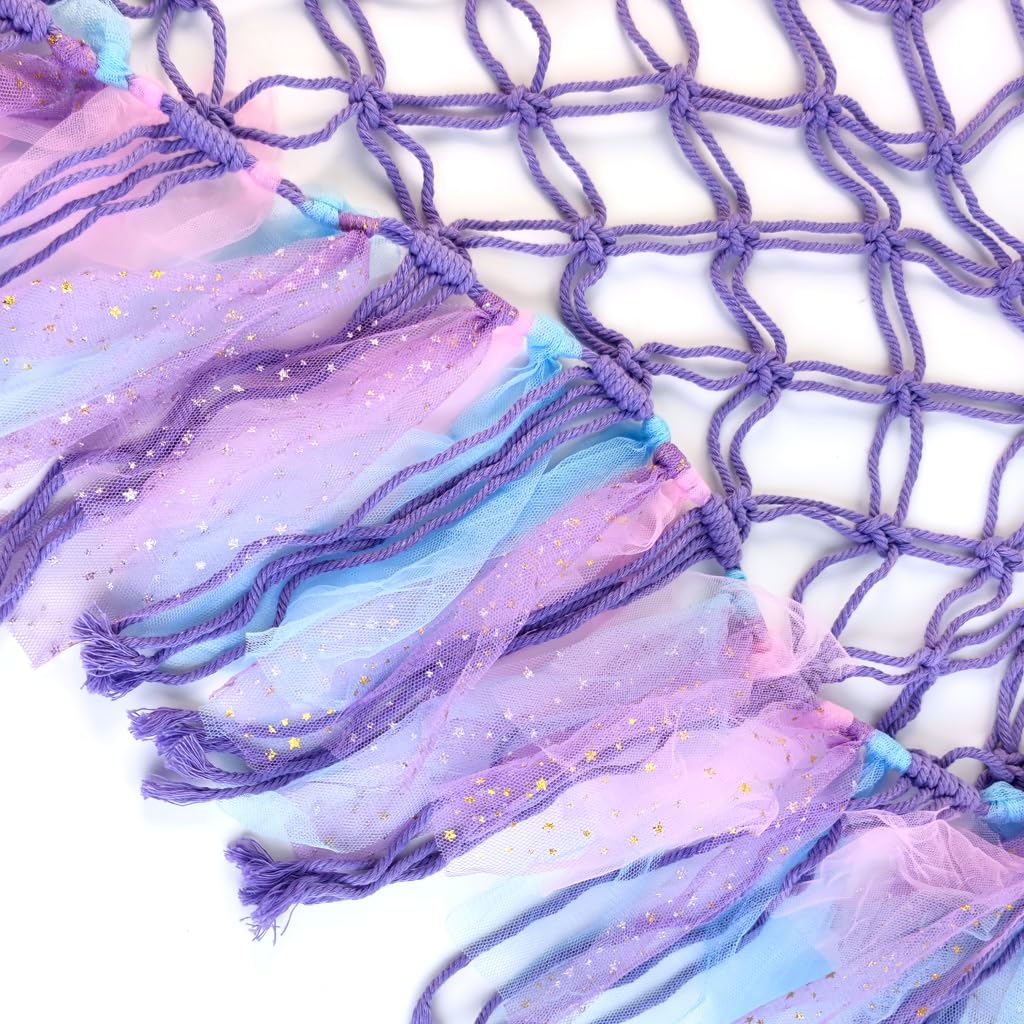PATPAT DIY Stuffed Animal Toy Hammock Girls Room Decoration Plush Toy Hanging Storage Net Dreamy Purple Tassle Ribbon Hanging Net Self Adhesive Hanging Decorative Net Wall Corner Triangle Hangings