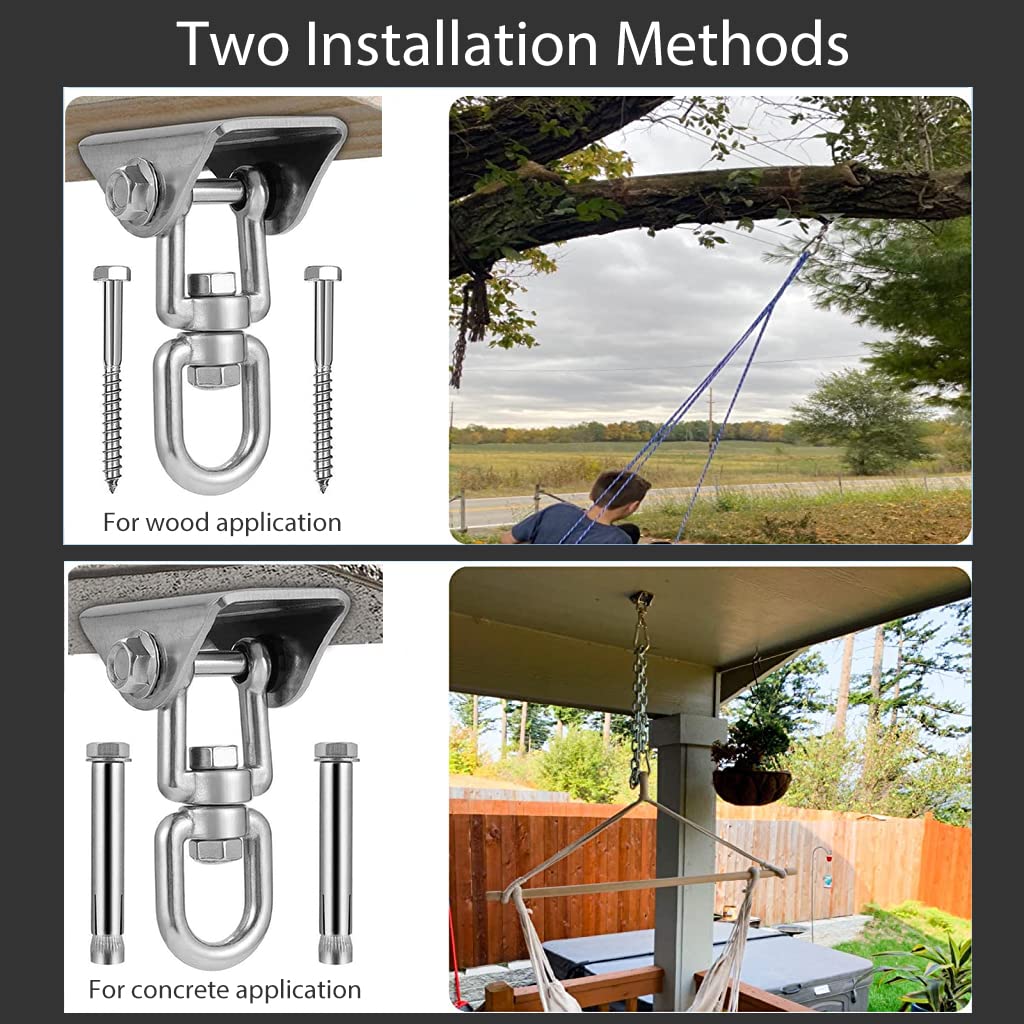 Supvox Heavy Duty Ceiling Hook Kit for Installation of Hammock, Swing, Sandbag, Yoga Hammock, Ceiling Fan, Ceiling Lights, Stainless Steel 360° Swivel Ceiling Mounting Accessories, Maximum Load 250kg