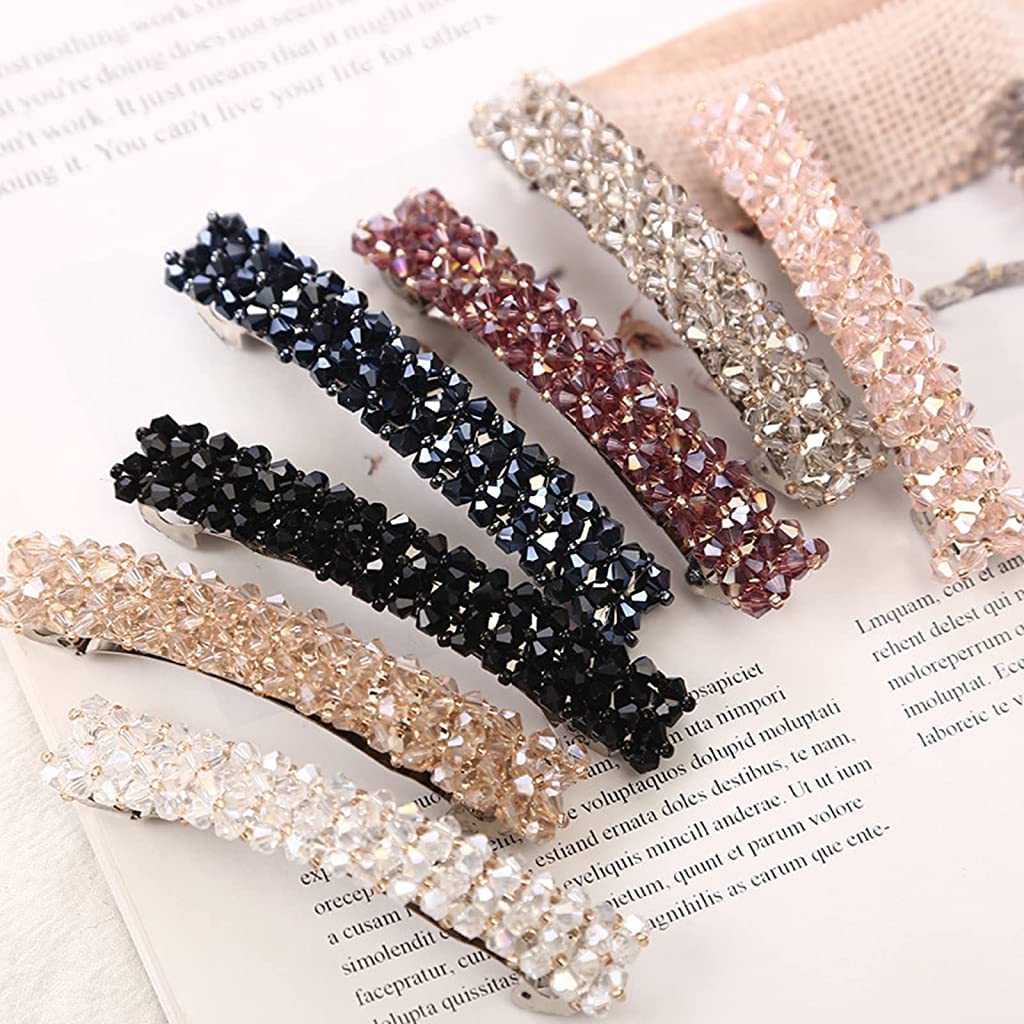 ZIBUYU Hair Pins for Women Girls Stylist Shiny Barrette Rhinestone Non-Slip Hair Pins Clips for Hair Accessories Elegant for Women & Girls Gifting (Pink, Black, White) - 3 Pcs