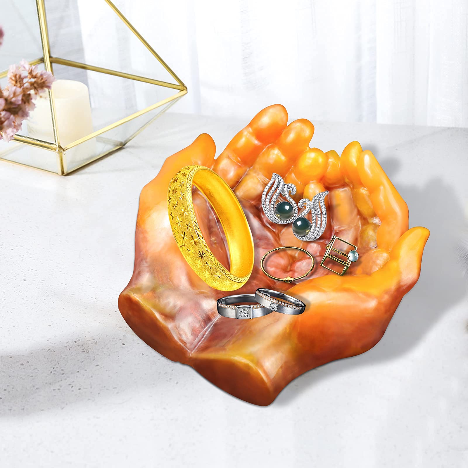 HASTHIP Resin Mould for Moon Lamp Stand, Hands Shaped Tray Silicone Casting Mold for DIY Jewelry Holder Ashtray Home Decoration Clay Crafts