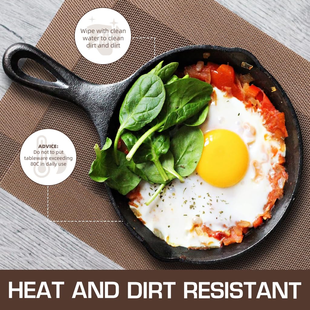 HASTHIP 6Pcs Dining Table Placemats PVC Insulation Dining Placemats Coffee Minimalism Embossing Waterproof Dining Placemats, 17.7x11.8cm