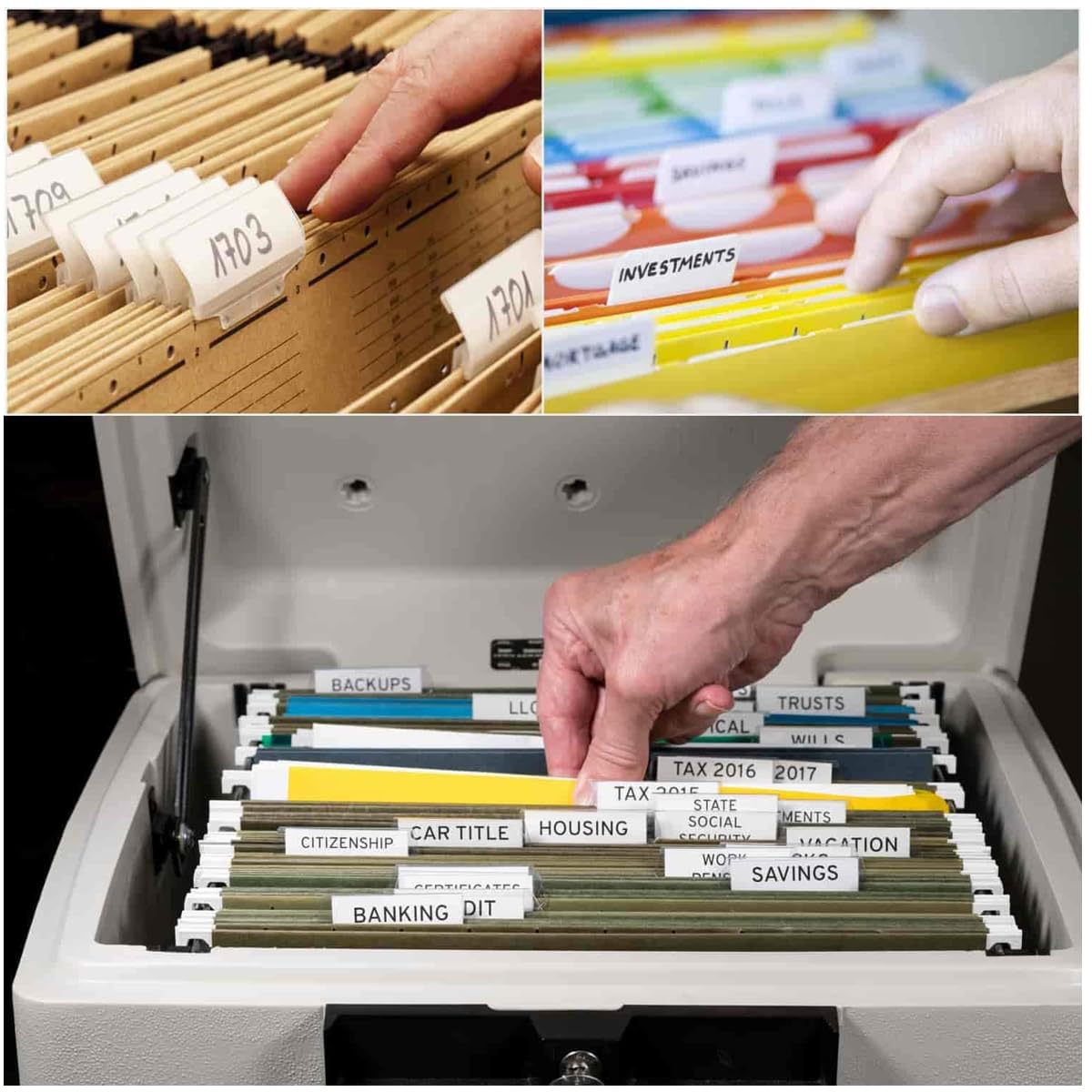 Climberty File Folder Tabs, 50Pcs Hanging File Folder Labels Tabs and Inserts, Rusable Plastic File Tab Holder Movable File Tab Holder Labels for Documents, Projects & Certificates (Transparent)