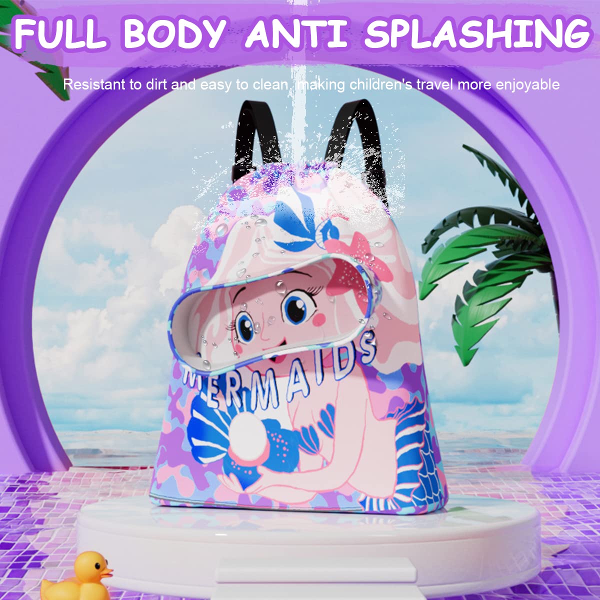 PALAY Swimming Bag for Kids Cartoon Print Shoulder Bag for Kids Large Capacity Backpack for Girls Wet Dry Separation Beach Bag Storage Bag for Clothes, Swimming Goggles