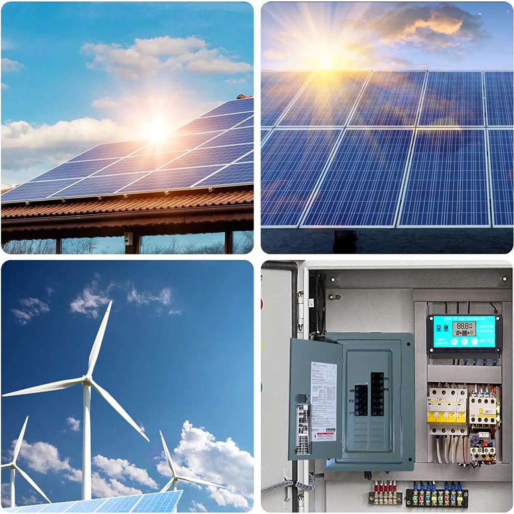 ELEPHANTBOAT Solar Charge Controller 10A 12V/ 24V Solar Charge Controller, Solar Panel Regulator with Dual USB Ports, LCD Display, Support Timer Function