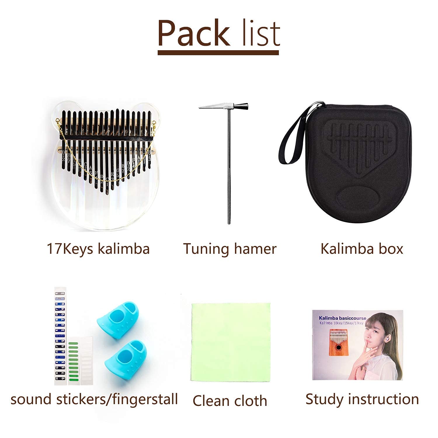 Verilux Thumb Piano Crystal Kalimba Acrylic Mbira Finger Kalimba Musical Instrument Gifts for Kids Adult Beginners with Tuning Hammer, Study Instruction and Eva bag