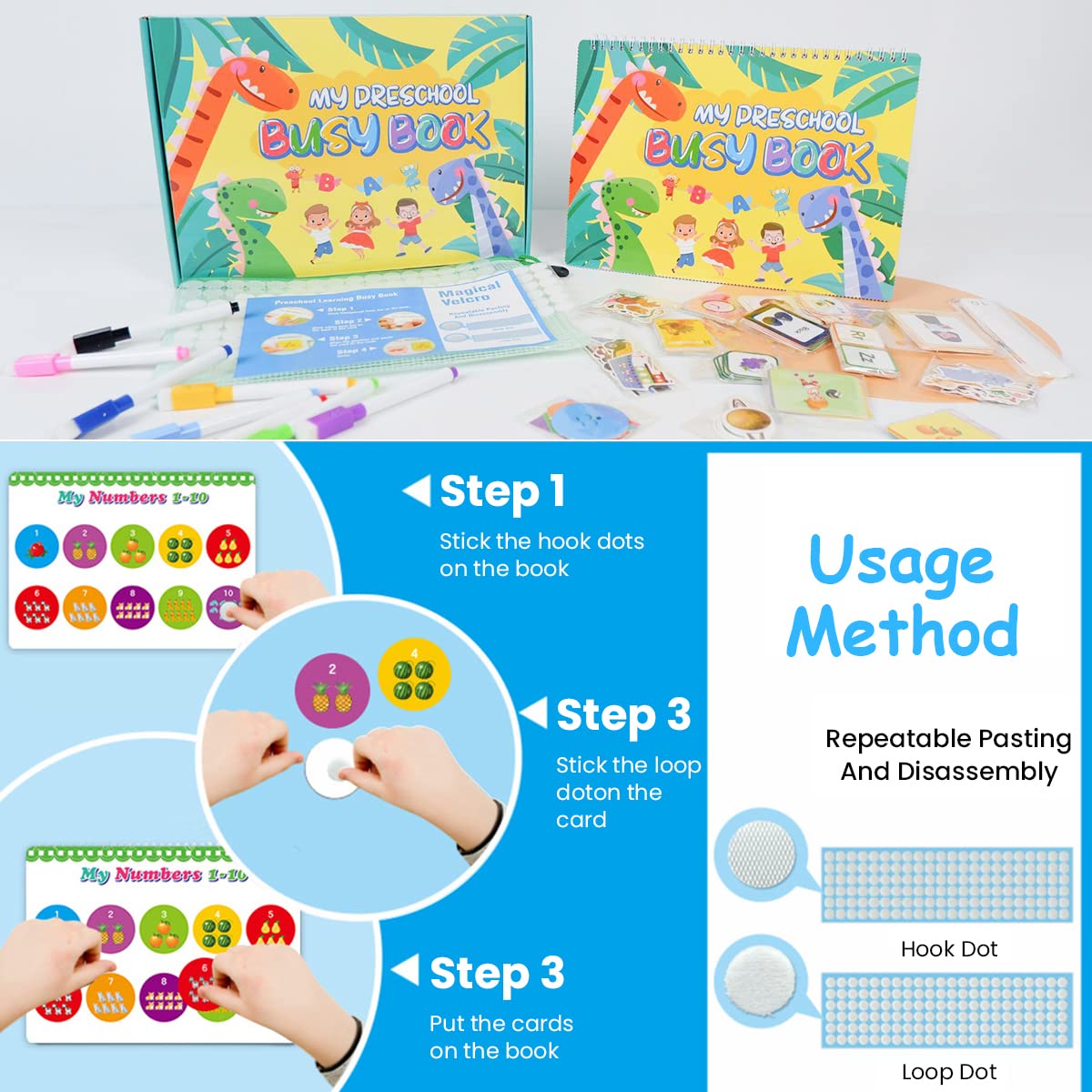 PATPAT Montessori Busy Books for Kids, Autism Sensory Educational Toys, 16 Themes Busy Book for Toddlers 1-6 Boys & Girls, Preschool Activity Binder Learning Toys for Kids to Develop Learning Skills